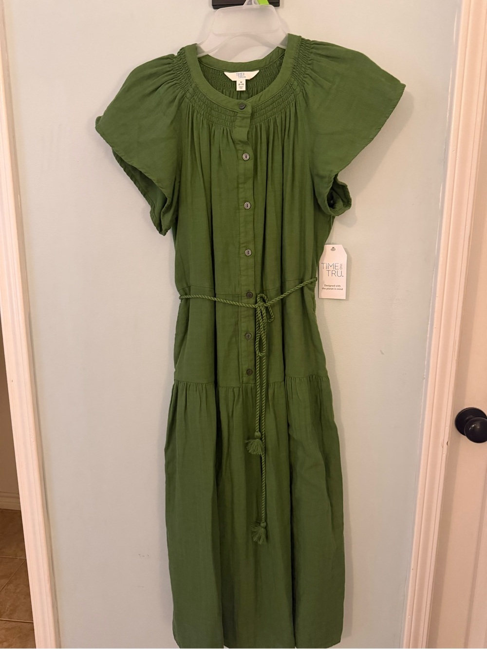 Time and Tru Olive Green Button-Front Maxi Dress